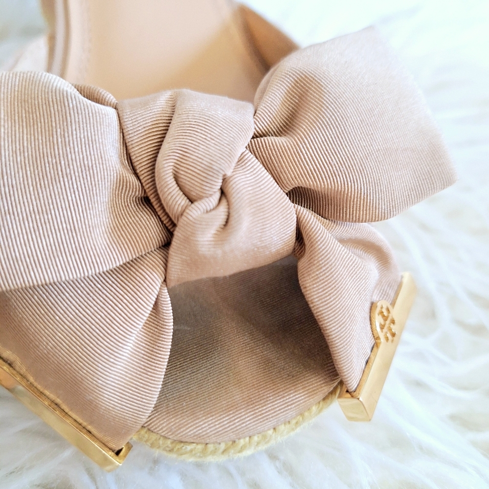 Tory Burch Beige Canvas Espadrille Wedge Ankle Strap Sandals - 9.5 - Picture 5 of 11